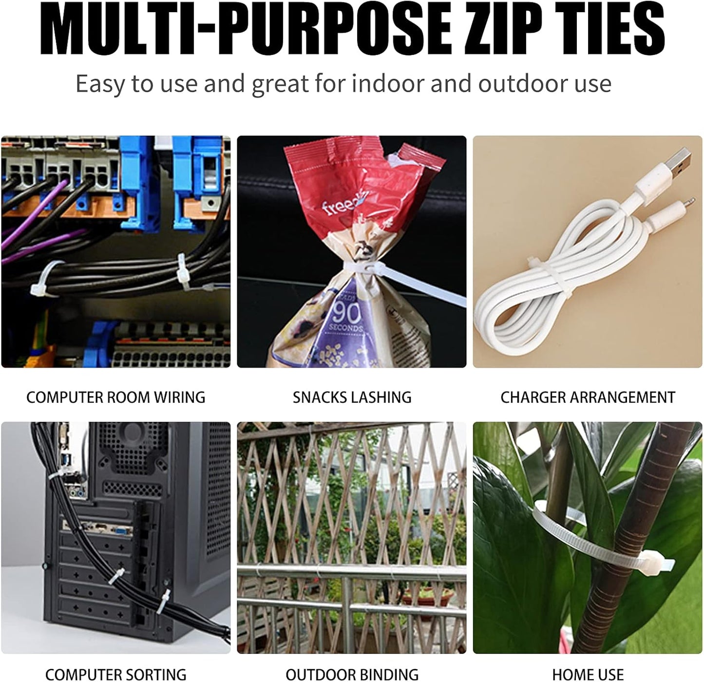 Cable Zip Ties,600 Piece Self-Locking Nylon CableTies,Assorted Sizes 4+6+8+10+12-Inch,Multi-Purpose Wire Management Plastic Ties,Perfect for Home,Garden,Office,Travel and Workshop.White