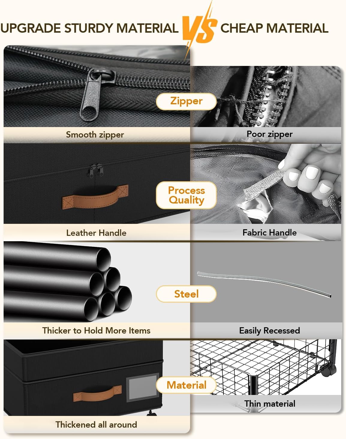 Under Bed Storage with Wheels, 10 inches Under the Bed Storage Containers Large, 65L XXL Adjustable Storage for Underbed with Lids, Rolling for Shoes, Clothes, Blankets, Black