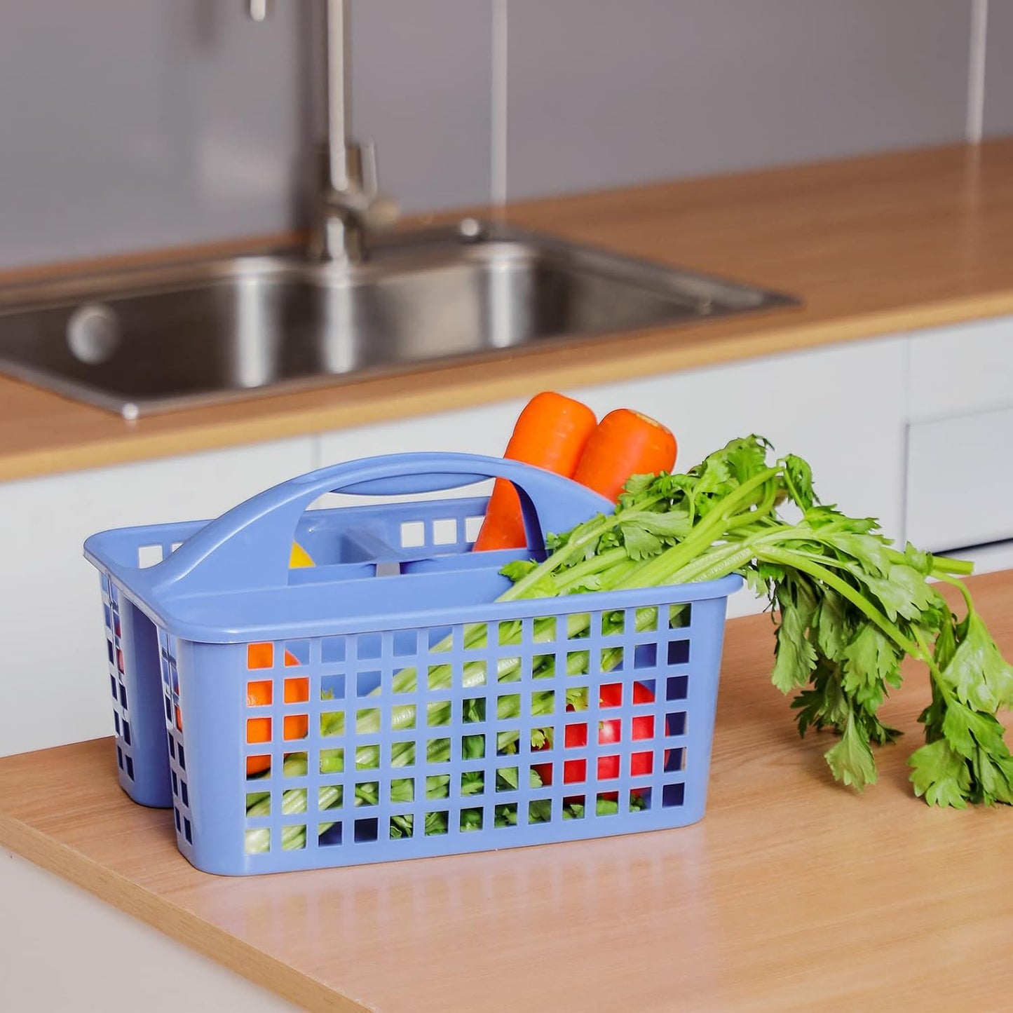 JiatuA Portable Shower Caddy Basket with Compartments Cleaning Supplies Organizer with Handle Plastic Storage Divided Tool Bin for Bathroom, Bedroom, Kitchen, College Dorm, Garden, Under Sink, Blue