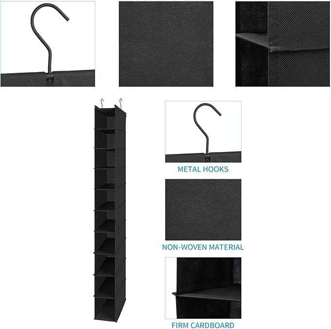 MAX Houser 10-Shelf Hanging Shoe Shelf Organizer, Hanging Shoe Storage for Closet (Black)