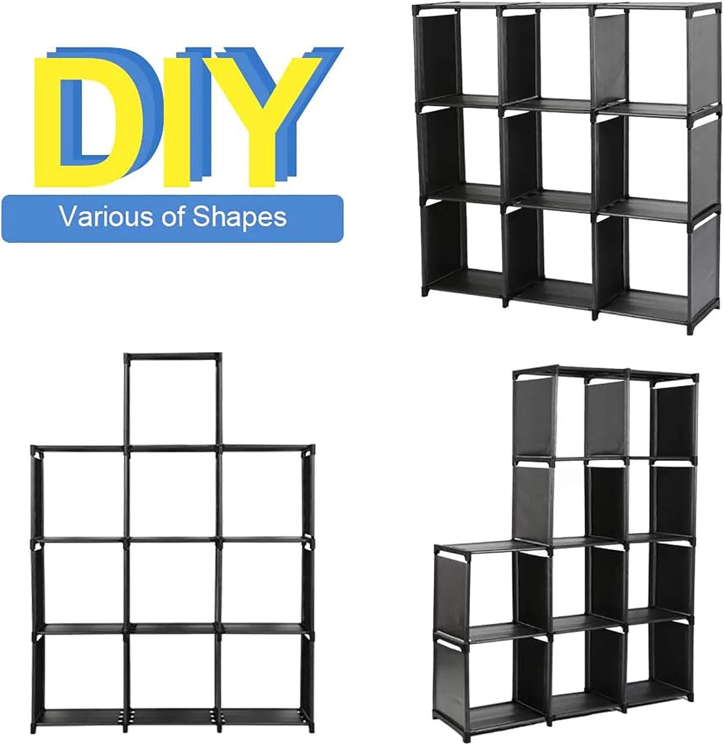 10-Cube Storage Organizer Rack, Staircase Organizer Modular Bookcase, DIY Storage Organizer Closet Shelf, Bookcase in Living Room, Bedroom for Toys and Daily Necessities, Black