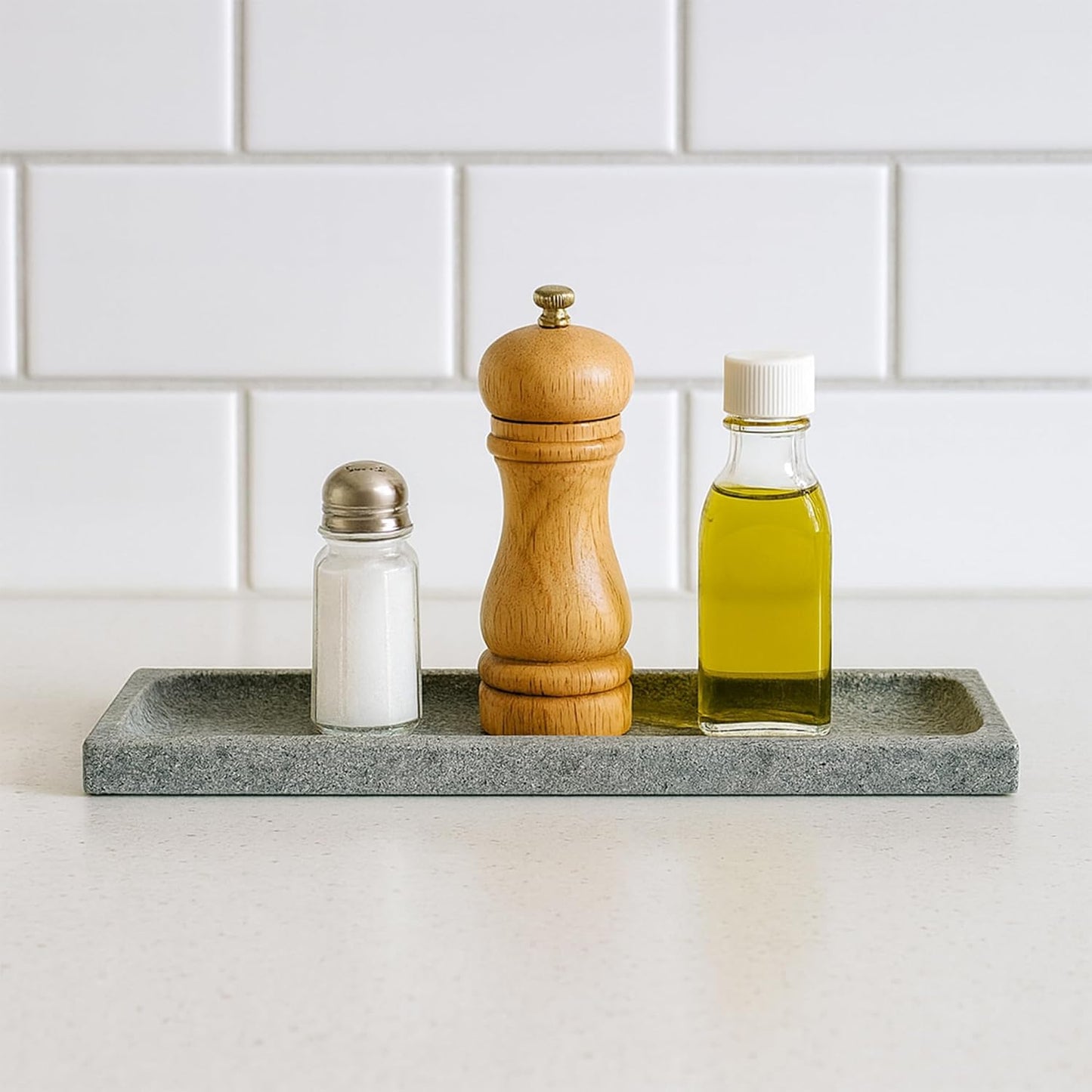 Green Marble Tray for Bathroom Countertop - Rectangular Natural Stone Organizer with Sandblasted Finish, Catchall Vanity Tray for Dresser, Entryway, Makeup & Jewelry | 10.6"x3.5"
