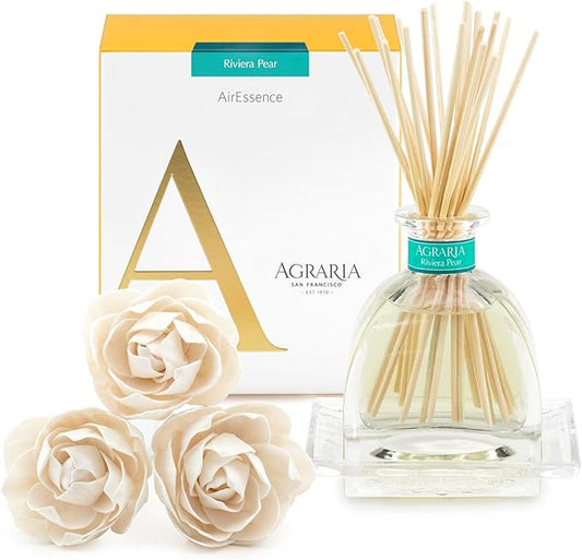 AGRARIA AirEssence Flower and Reed Diffuser Set, Handmade Sola Flower Botanical Home Fragrance Set, Scented Oil Reed Diffuser Gift for All Occasions