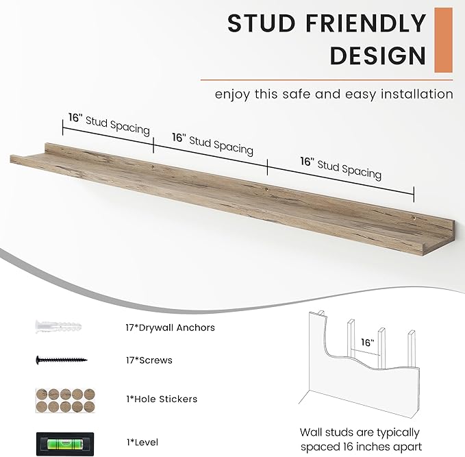 Floating Picture Ledge Shelves Set of 4, 56 Inch Long Large Nursery Book Shelf for Toys Storage Kids Bookshelf Wall Mounted Living Room Bedroom Decor Frames