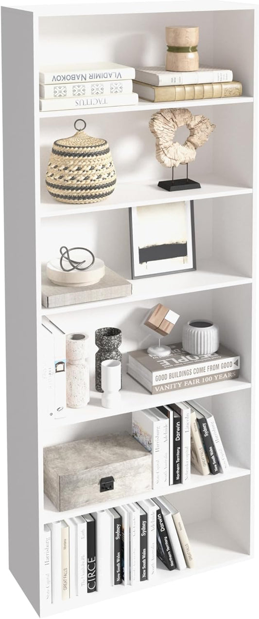 Wooden 6 Cube Storage Organizer,6 Tier Low Bookcase Storage Display Organizer, 64 Inch Versatile Cubes Shelf and Cubby Unit for Any Space (White, 6 Cube-W(23.6inch)