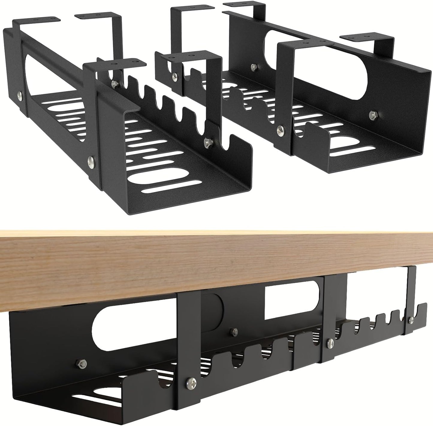 2 Pack Cable Management Under Desk Tray,Adjustable Length(15.7”-31.4”) Large Cord Organizer for Wire Management Tray,Under Table Cord Wire Organizer for Home,Office,Computer Desk