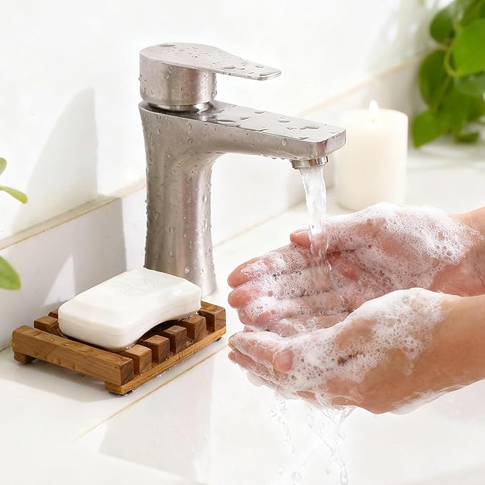 Slotted Bar Soap Holder Teak Wood by HTB, Kitchen Wooden Sponge Holder, Self Draining Soap Dish for Shower, Sink, Bathroom, Bathtub, RV