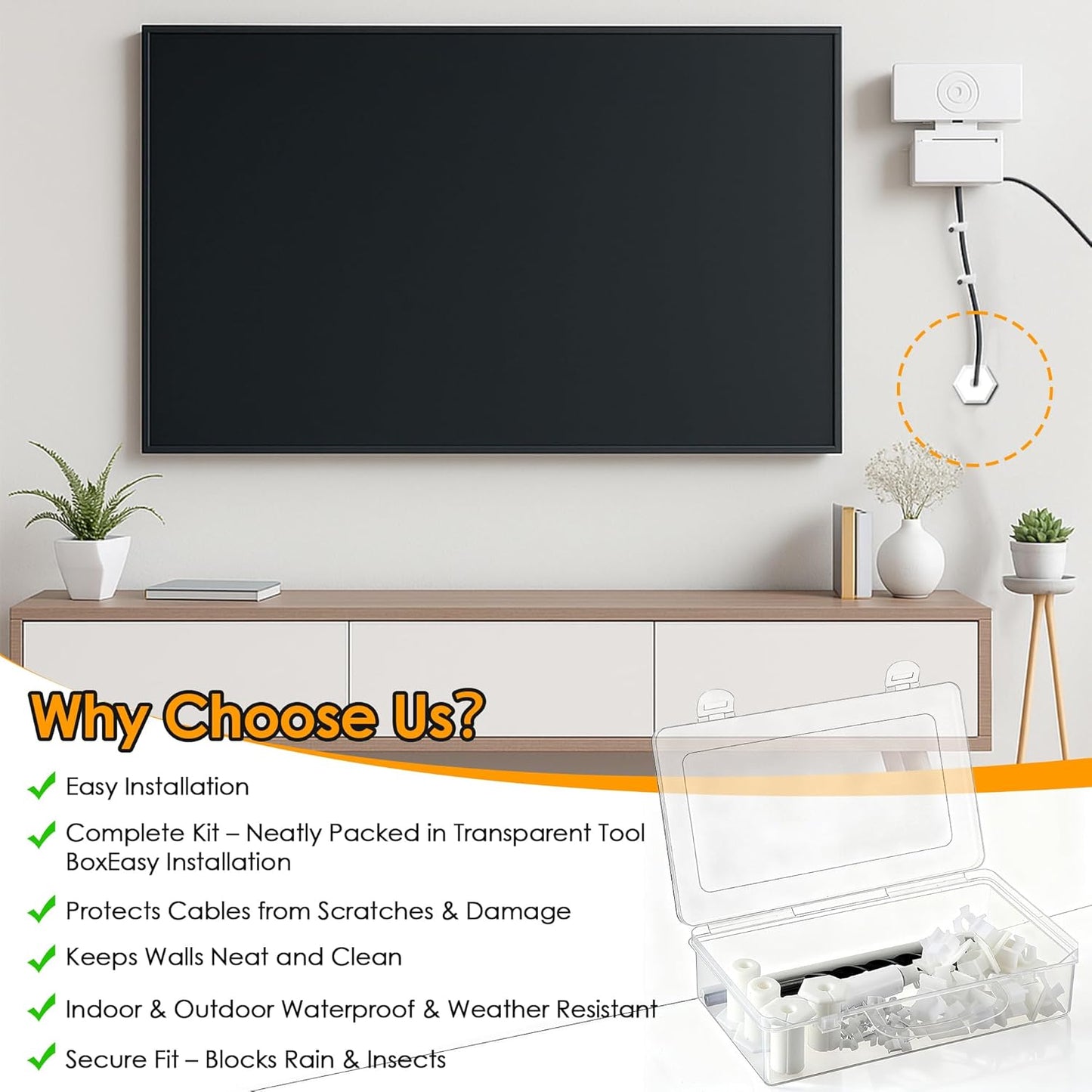 Saillong Cable Routing Kit for 3/4 Inch Wall Hole Compatible with Starlink, 4 Pcs Cable Grommet for Wall Pass Through, Mounting Kit Include 3/4'' Spade Drill Bit Wires Clips Routing Tool,Total 59 Pcs