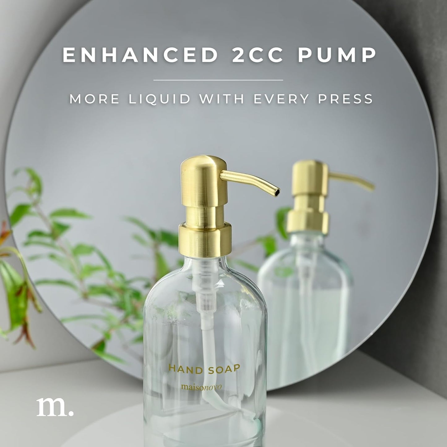 MaisoNovo Soap Dispenser 2-Piece Set | 16.9oz Clear Bottles with Gold Stainless Steel Pump