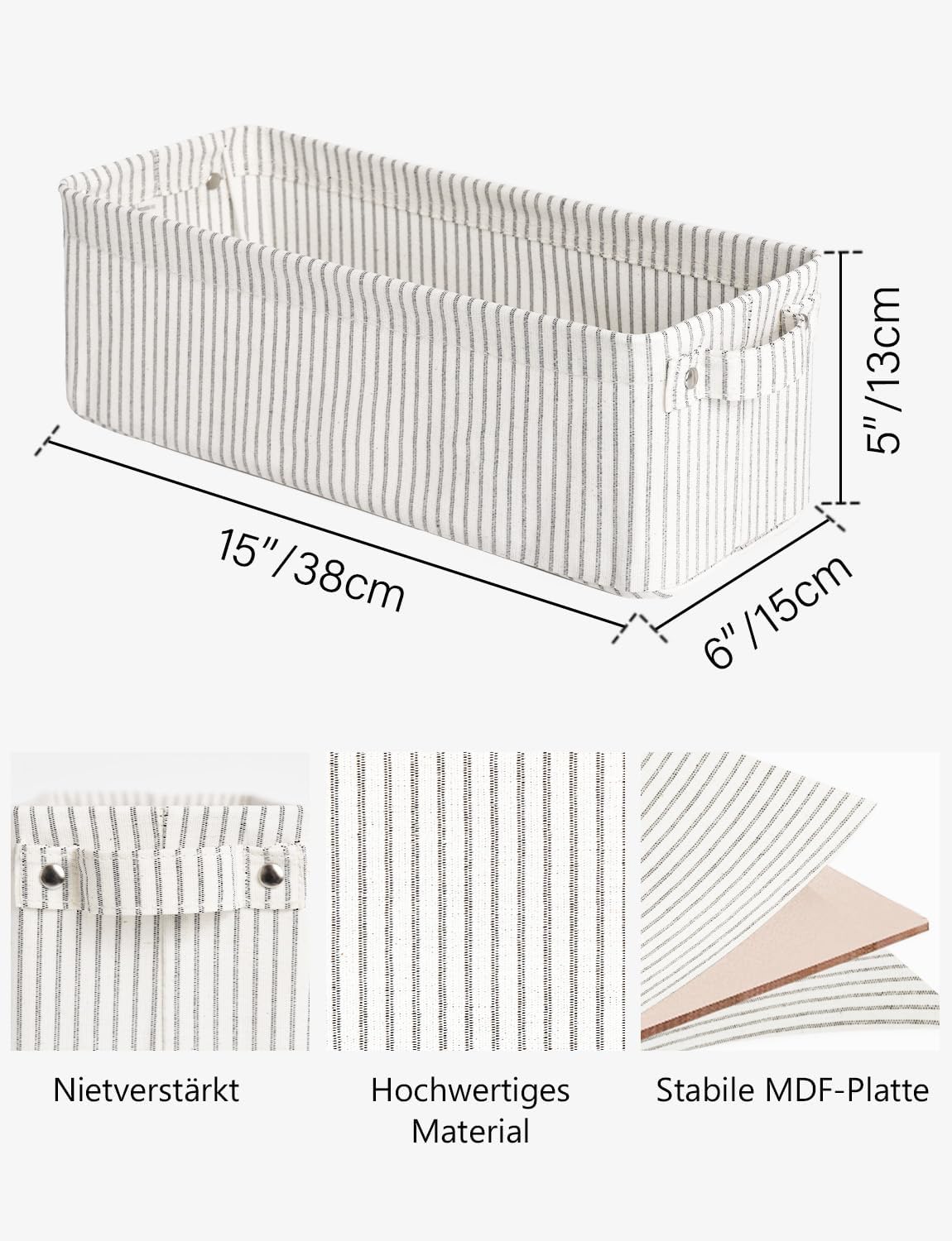 StorageWorks Narrow Storage Bins, Small Basket for Closet and Shelves, Fabric Organizer with Handles, Toilet Paper Storage, Gray and White Stripes, 2-Pack