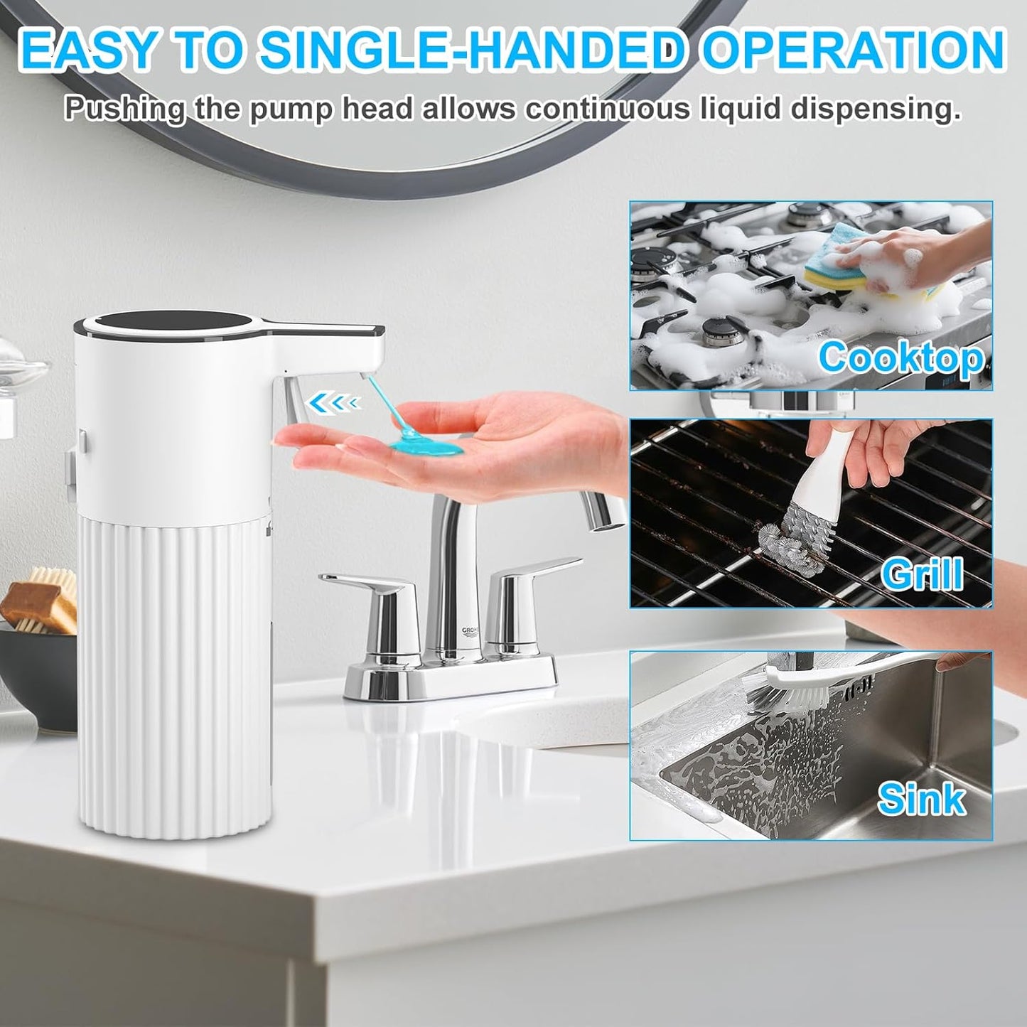 HOMELYLIFE Automatic Luquid Soap Dispenser,13.53oz/400ml Soap Dispenser Need AA*2 (don't include) with Long Press for Liquid Output Continuously, Hand Luquid Dispenser for Bathroom,Kitchen,Office,Home