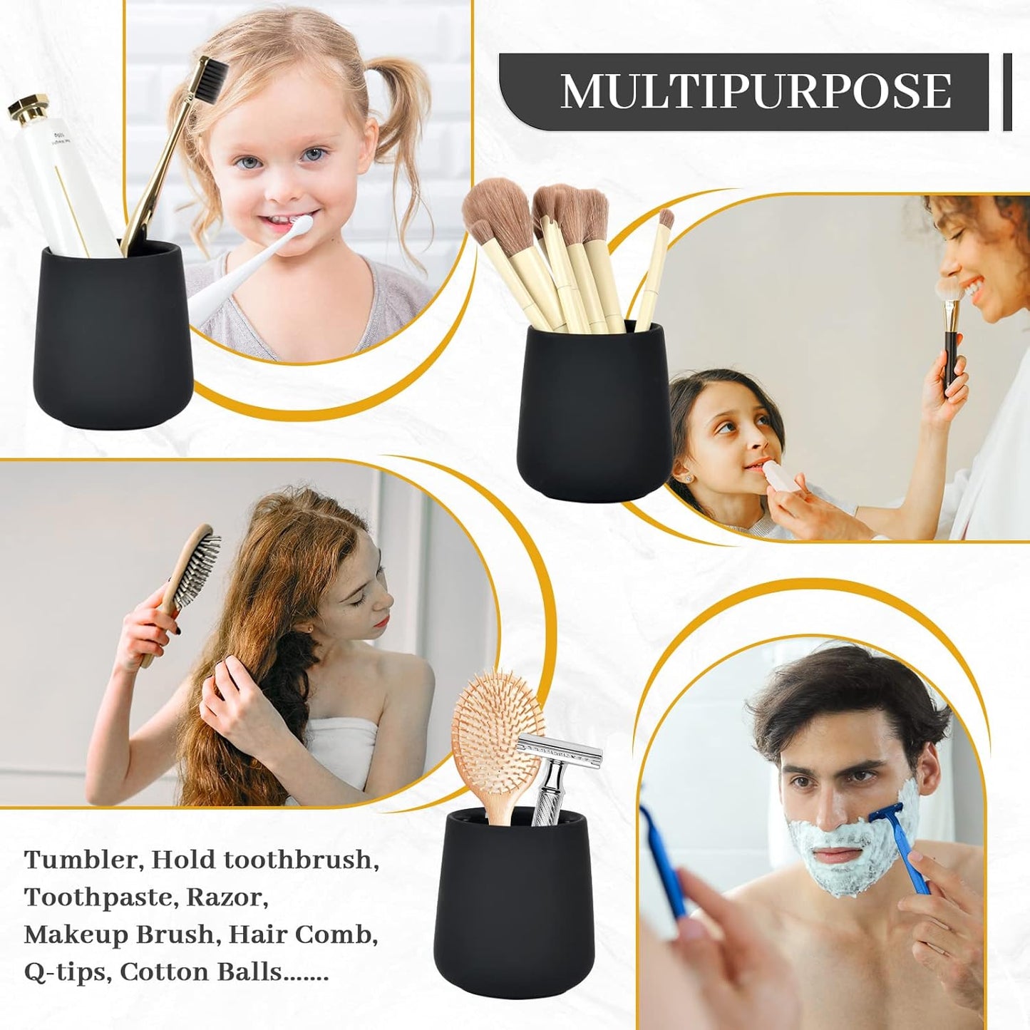 BosilunLife Black Bathroom Accessory Set - 3 pcs Ceramic Bathroom Soap Dispenser Set Farmhouse Bathroom Counter Decor Set Accessories, Soap Dispenser and Toothbrush Holder, Tray (Liquid Pump)