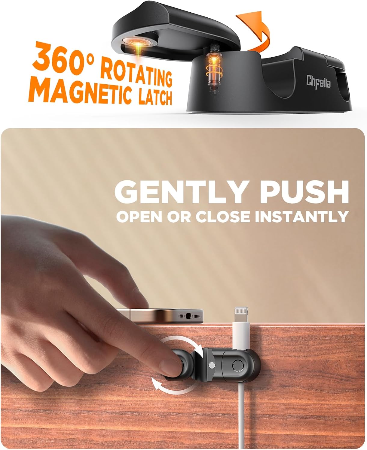 Magnetic Cable Clips - Chfeila 8Pack [Dual Slot] [360°Rotating & Twist-Lock] Cord Management, Adhesive Phone Charging Keeper, Wire Organizer Holder for Nightstand, Home Office Desk Accessories Decor