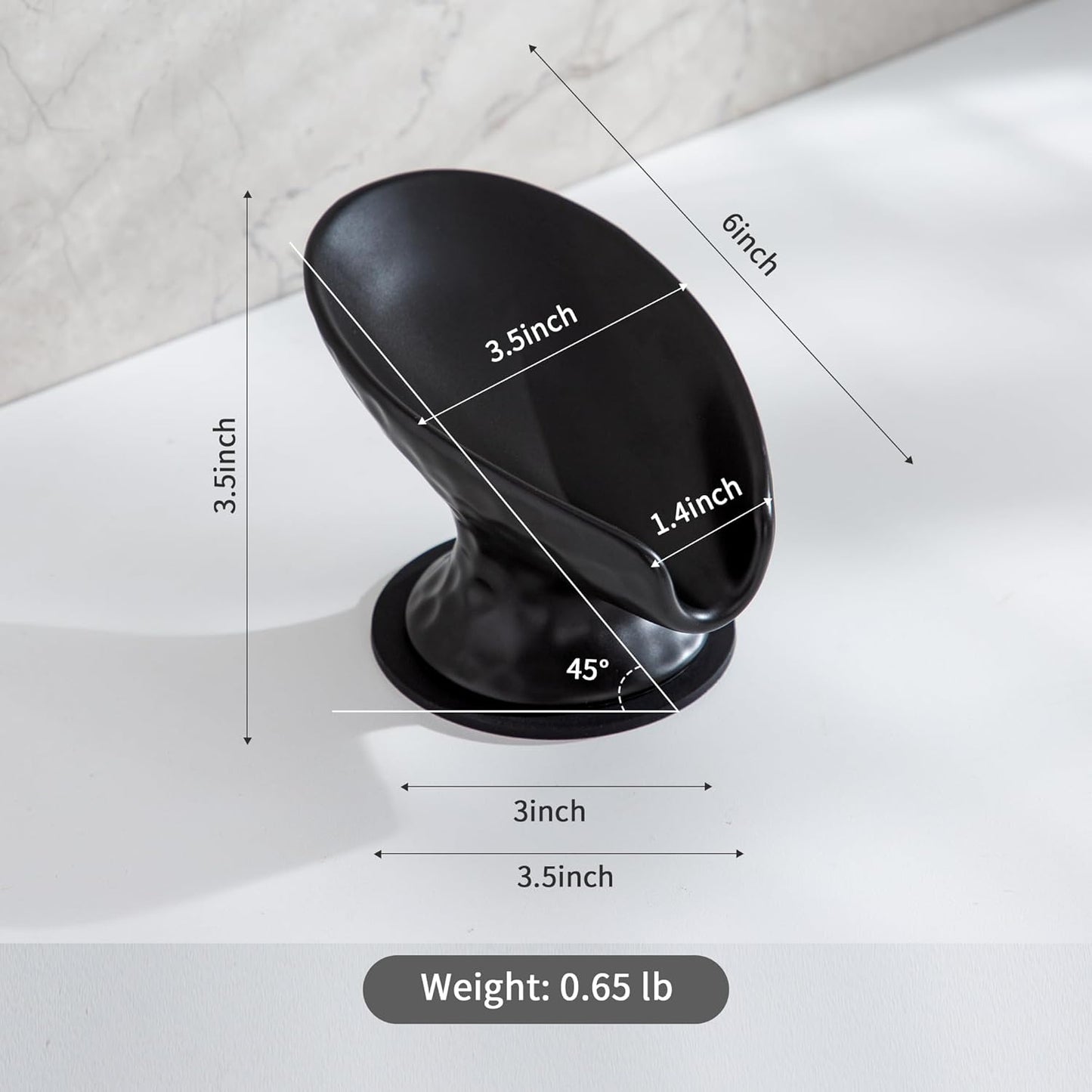 Self Draining Soap Dish,Shower Soap Holder,Black Ceramic Soap Dishes for Bathroom Kitchen Shower Keeps Soap Dry, Easy to Clean(Matte Black)