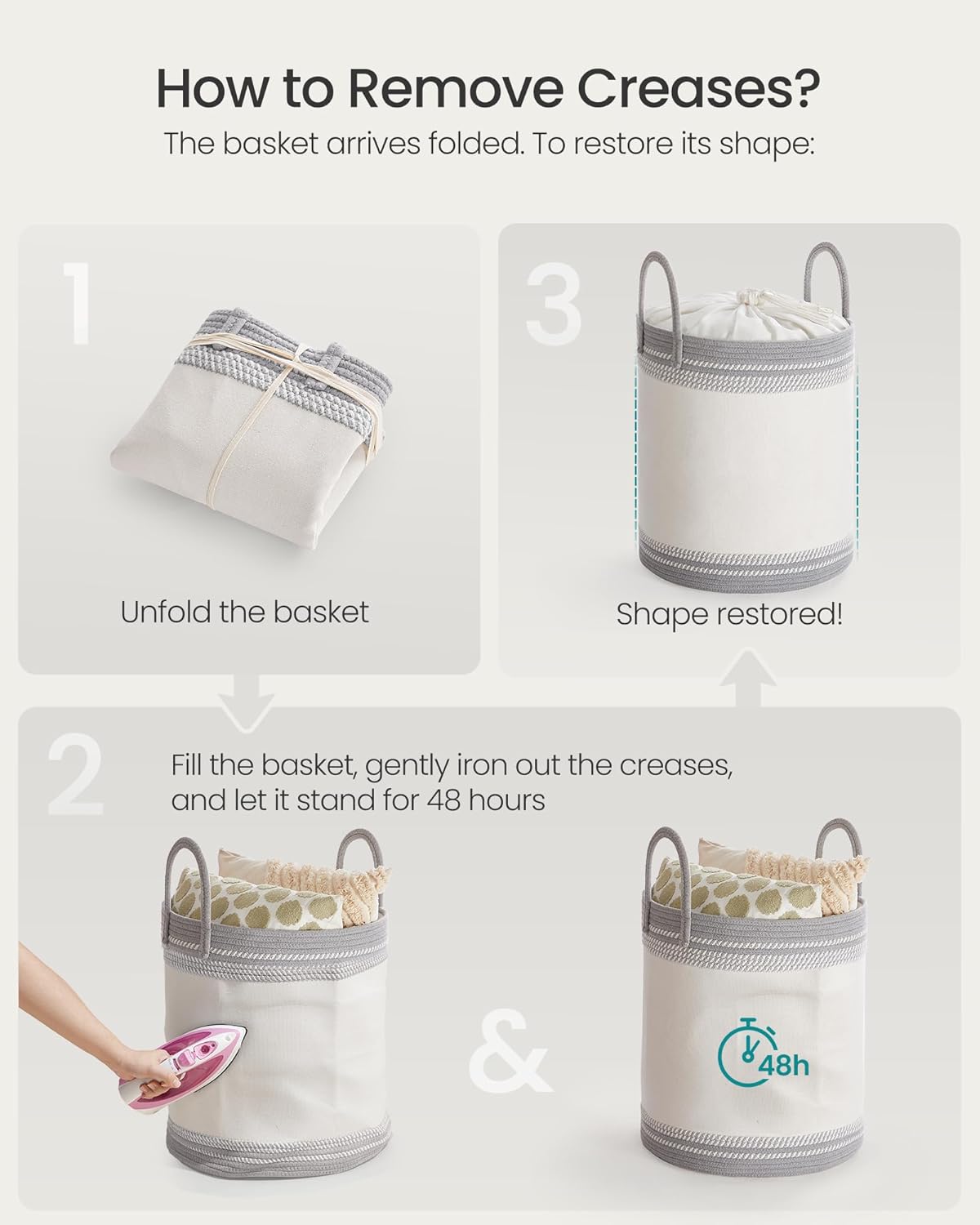 SONGMICS Laundry Hamper 60L, Laundry Basket with Handles, Laundry Bag with Lid, Cotton Rope, Drawstring, for Clothes, Blankets, Living Room, Bedroom, Dove Gray URLH060G01