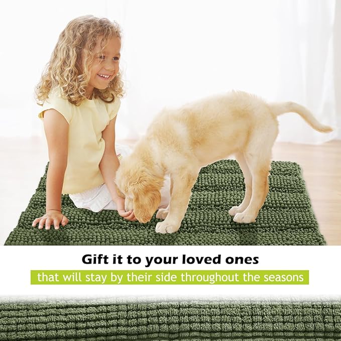 KGORGE Bath Mat for Bathroom Soft Non-Slip Rugs 60" x 24" Cozy Shaggy Durable Thick Chenille Rugs Water Absorbent Quick Drying Shower Carpet for Toilet, Sage Green, 1 Pc