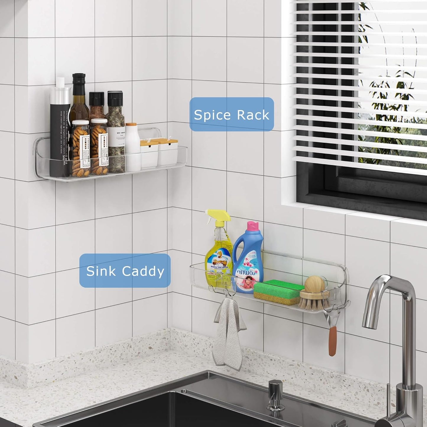 TZAMLI Clear Shower Caddy Bathroom Shelves, No Drilling Self Adhesive Shelf Plastic Shower Organizer, Wall Mounted Rack Inside Shelves for Bathroom Kitchen Storage