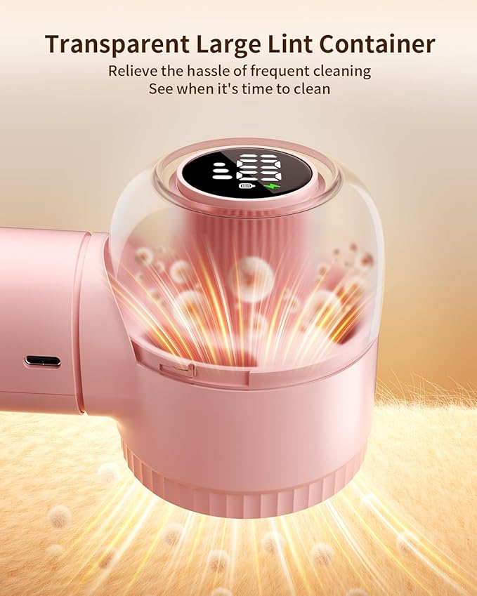 Fabric Shaver, 𝟮 𝗶𝗻 𝟭 Rechargeable Lint Remover with Brush, Large Sweater Shaver with Digital Display, 3 Speeds Lint Shaver, 6-Leaf Blades Lint Remover for Clothes, Sofa, Bedding, Pink