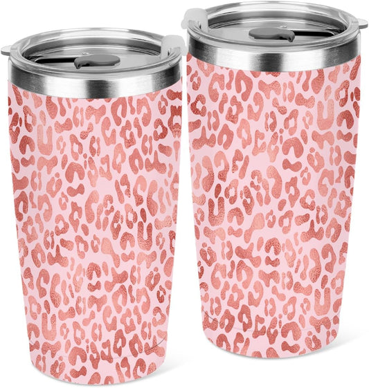 20 oz Insulated Tumbler，Tumbler with Lid Straw, Leopard Decor Insulated Travel Coffee Mug Stainless Steel Cup for Cold Hot Drink Gift for Women Friend Christmas Birthday Friendship (Pink Leopard))