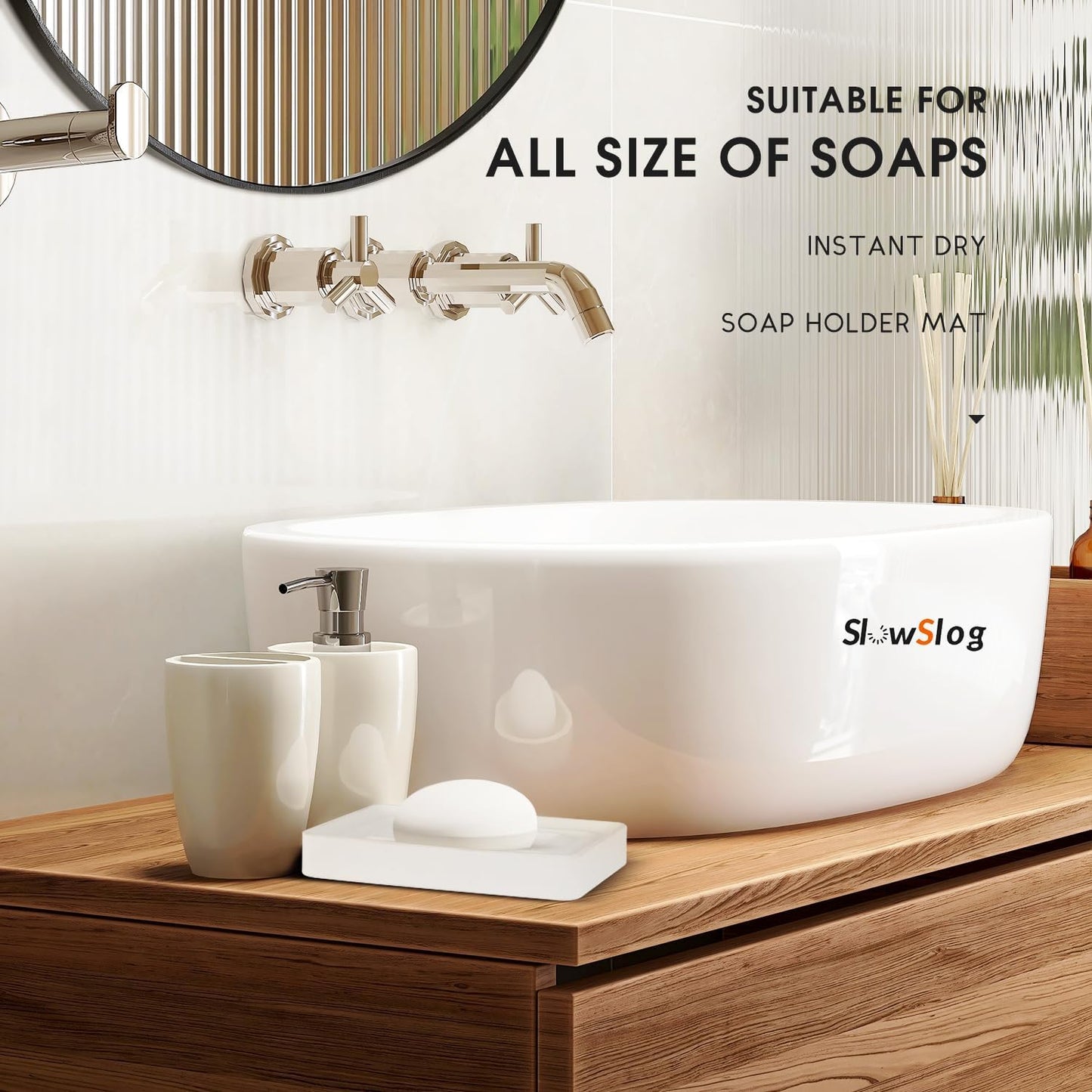 2 Pack Diatomite Soap Trays, Fast Drying Stone Soap Dishes, Natural Diatomaceous Earth Soap Holders, Quick-Dry Rectangular Soap Savers for Bath & Kitchen, White