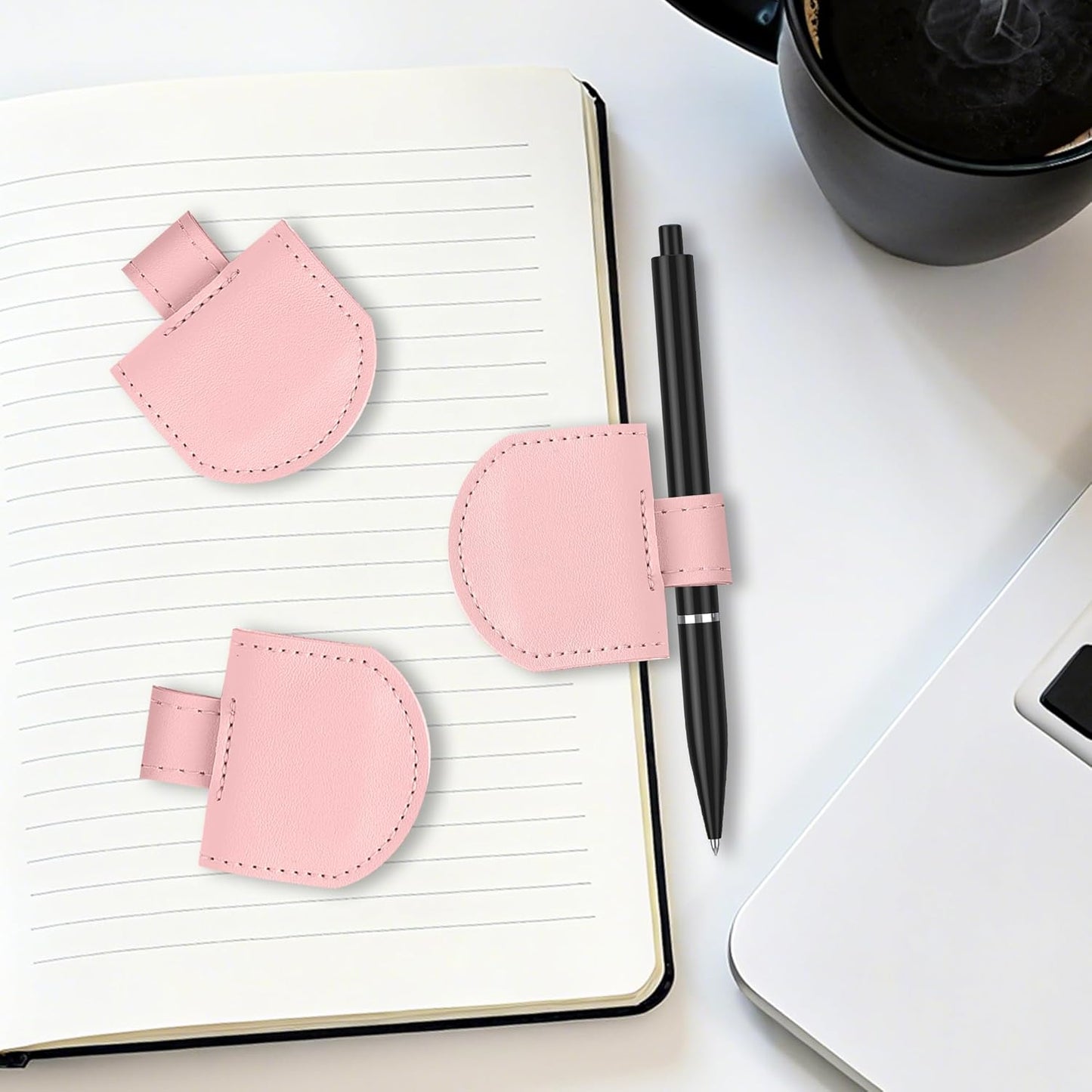 Magnetic Pen Loop Holder, Pencil Holder for Notebooks, Journals, Calendars, PU Leather 3 Pack