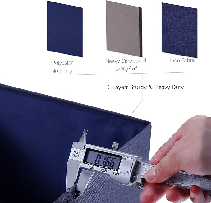 HOONEX Foldable Storage Bins with Lids, Pack of 2, Storage Boxes with 2 Carrying Handles and Heavy Cardboard, 16.5" L x 11.8" W x 7.5" H for Shoes, Clothes, Blue