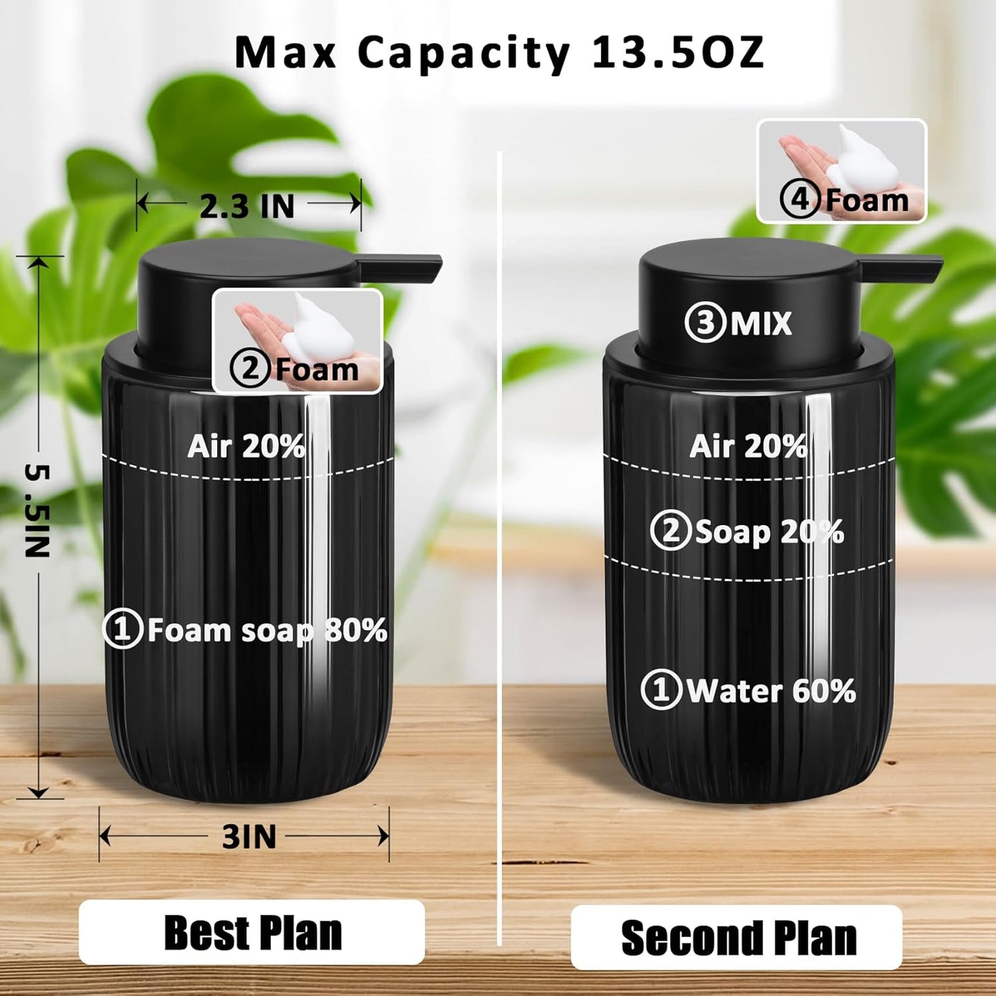 Soap Foaming Dispenser Ceramic with Easy-to-Press Pump Hand Foam Dispenser for Shampoo Bathroom Countertop 13.5 oz