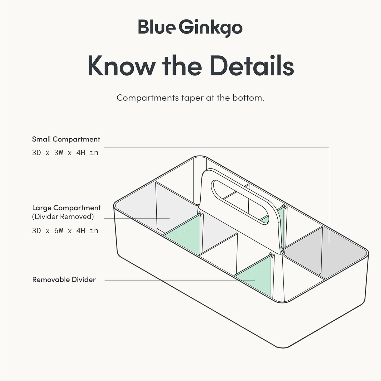 BLUE GINKGO Stackable Organizer Caddy – Korean-Made Portable Tote for Bathroom, Office, Crafts, or School Supplies (Long Rectangle, Green)