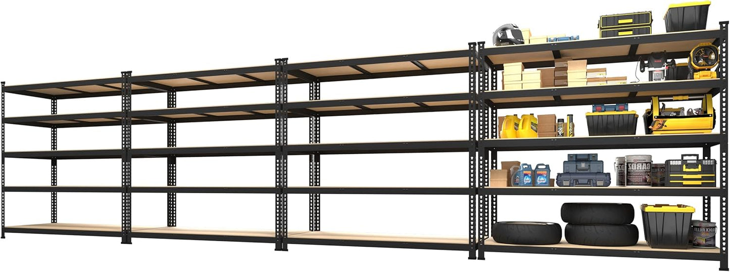 PrimeZone 4 Pack Storage Shelves 48" x 24" x 72", 5 Tier Adjustable Garage Storage Shelving, Heavy Duty Metal Storage Utility Rack Shelf Unit for Warehouse Pantry Closet Kitchen, Black