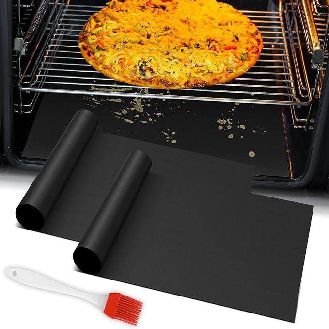 Oven Liners for Bottom of Oven, 2 Pack Reusable Large Thick Heavy Duty Teflon Oven Mat Set, Non Stick Oven Mats for Bottom of Electric Oven Gas Oven Toaster Oven Microwave Stove Grill, Easy to Clean