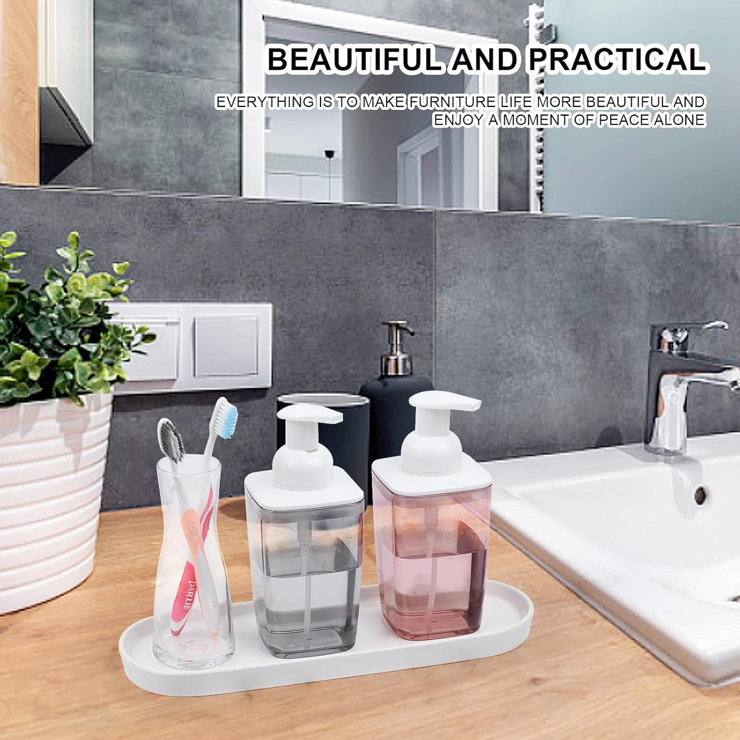 Ceramic Sink Tray, Bathroom Counter Tray, Bathtub, Cosmetics Dish, Candle, Perfume Shampoo Liquid Soap Simple Style Design Suit for Bathroom and Kitchen (White)