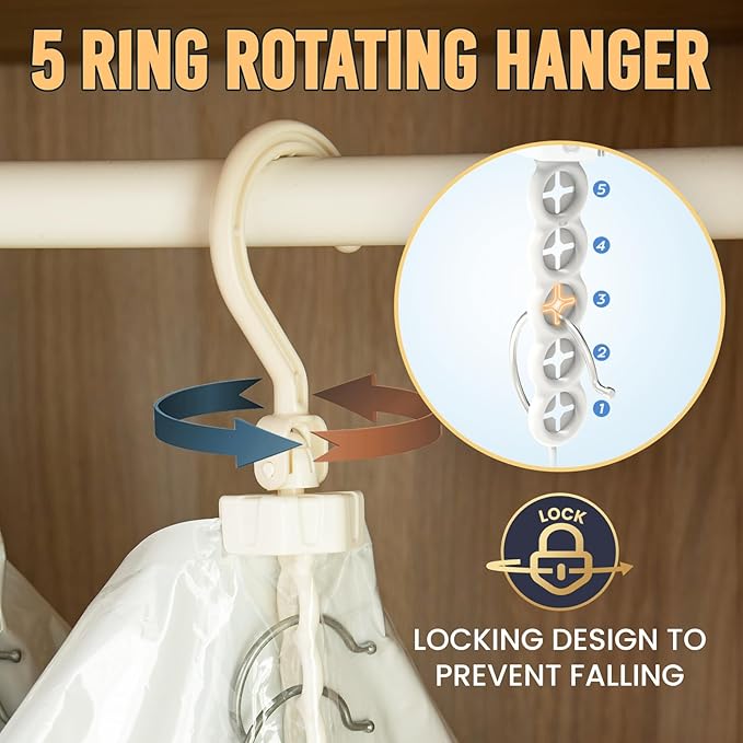 TAILI Hanging Vacuum Sealer Storage Space Saver Bags for Clothing, Suits and Jackets, Closet Organizers, Wider Sides (3 Long, 3 Short) Cream