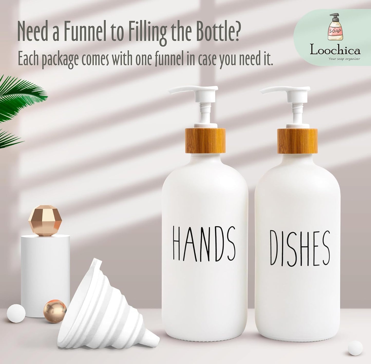 2 Pack White Glass Soap Dispenser Set for Kitchen Sink, Hand and Dish Soap, Matte White Finish, Rustic Decor