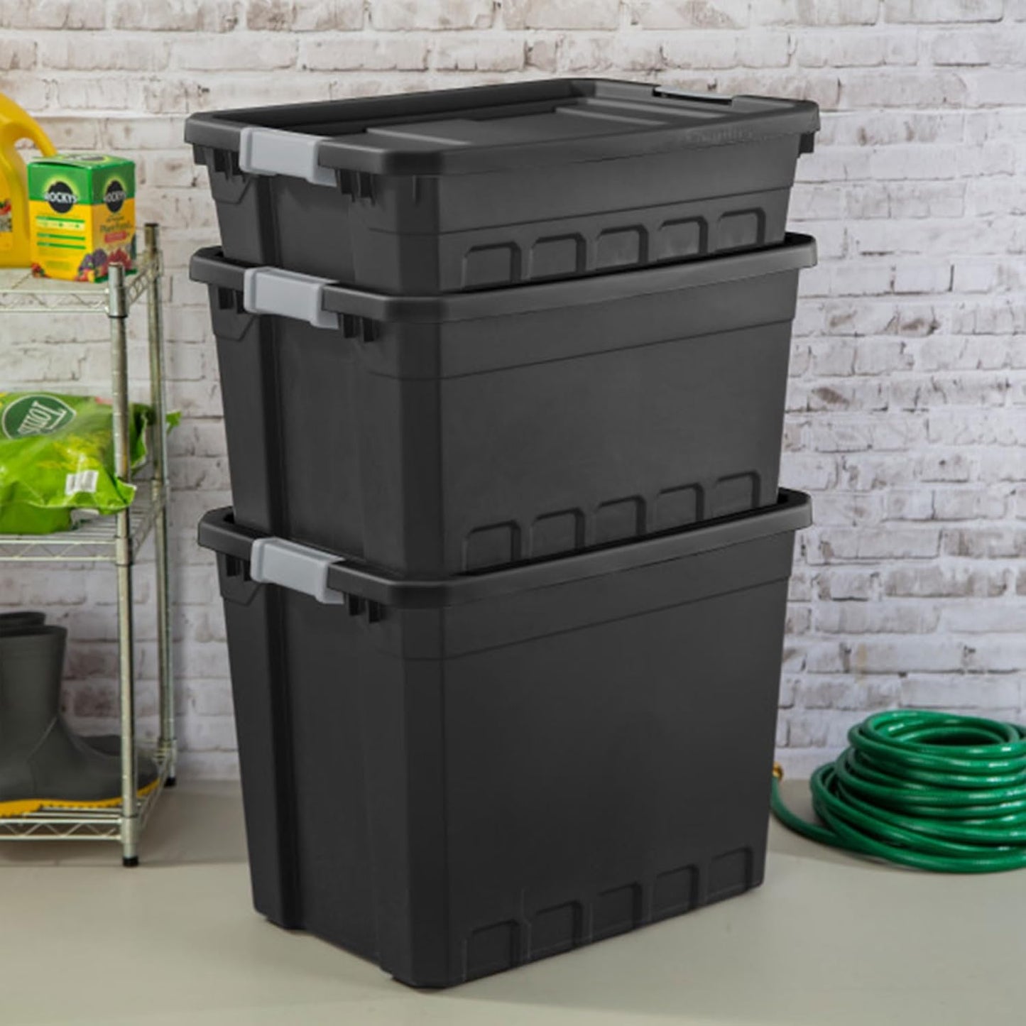 Sterilite 12-Pack Plastic Storage Bins with Lids, Stackable Containers, 10 Gallon, Black