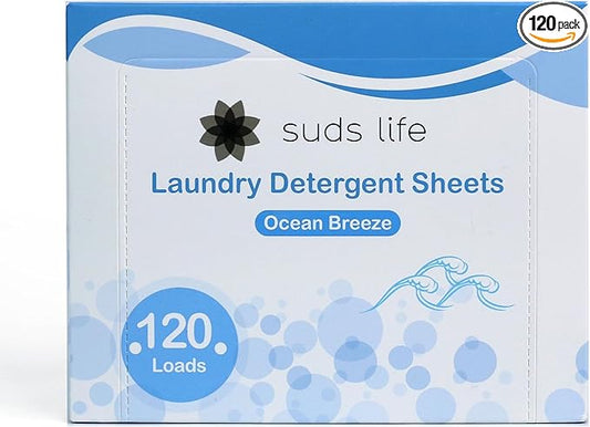 Suds Life Laundry Detergent Sheets (60 Sheets) Ocean Breeze, Lavender, Rainforest - Portable, Concentrated Laundry Detergent (Up to120 Loads) (Ocean Breeze)