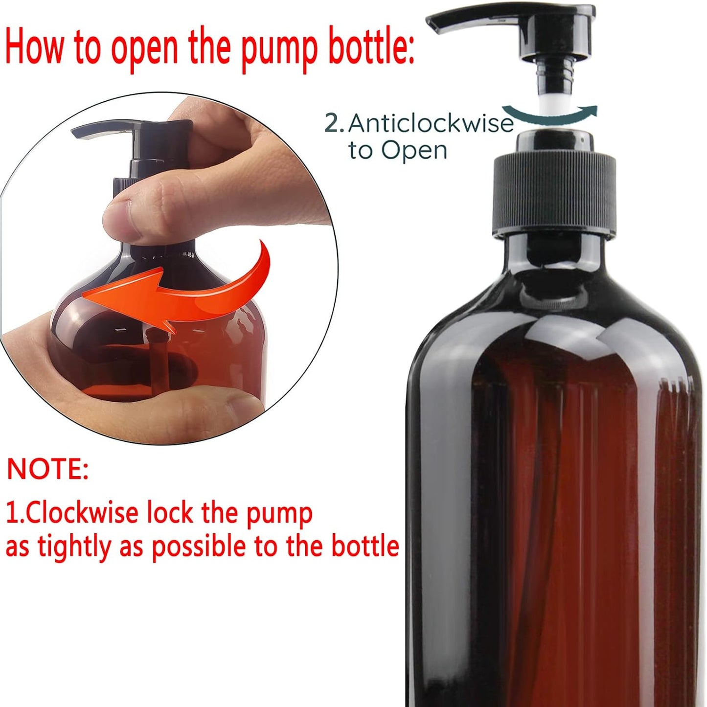 Empty Plastic Bottles with Pump Dispenser and Labels Included, Refillable Travel Containers for Hand sanitizer Shampoo Lotion, etc - BPA/Paraben Free, 500ml/16.9oz (Amber, 3 Pack)
