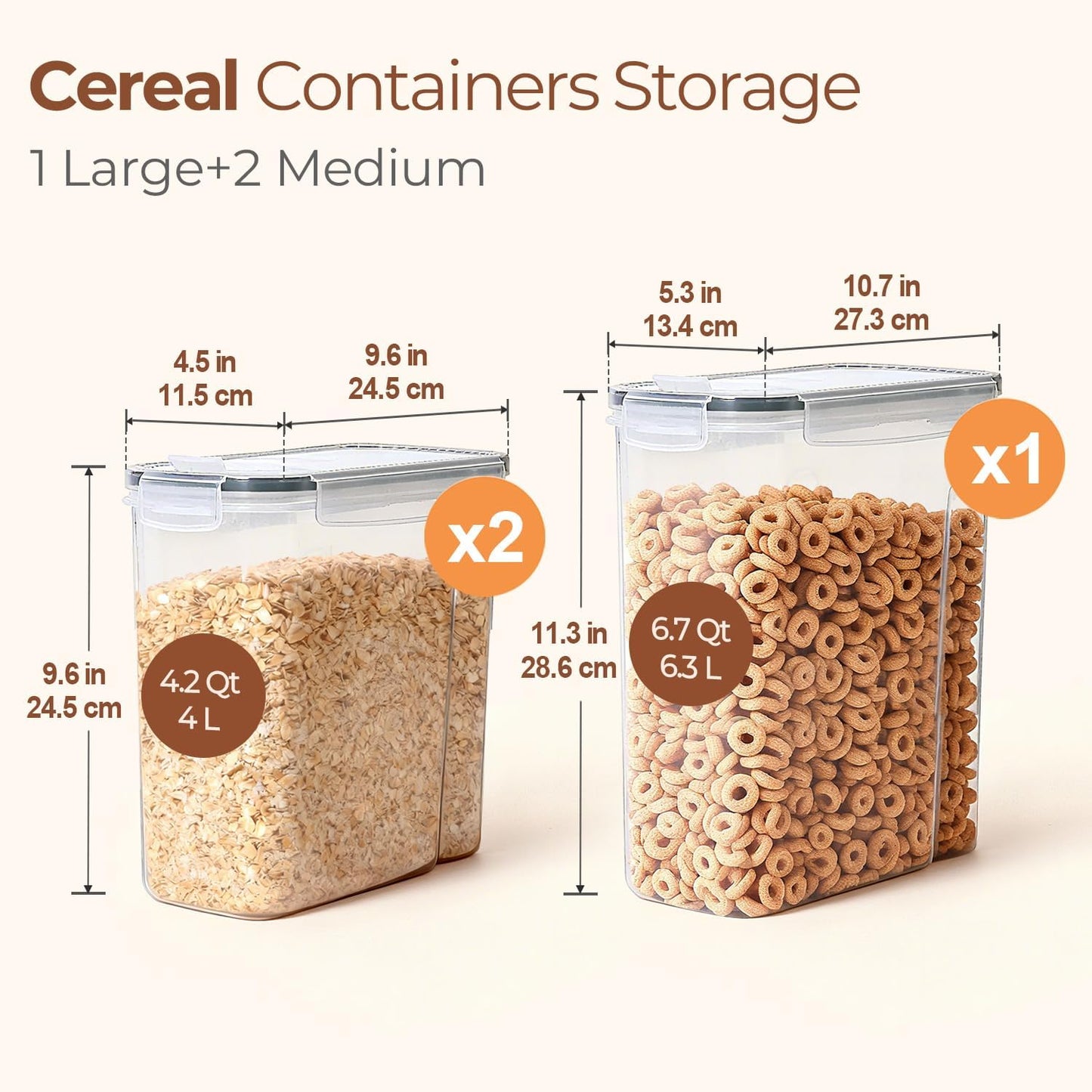 ComSaf Cereal Containers Storage Set (6L / 4L), Airtight Food Storage Containers for Pet Food Nuts,Cereal Dispenser for Kitchen Pantry Organization