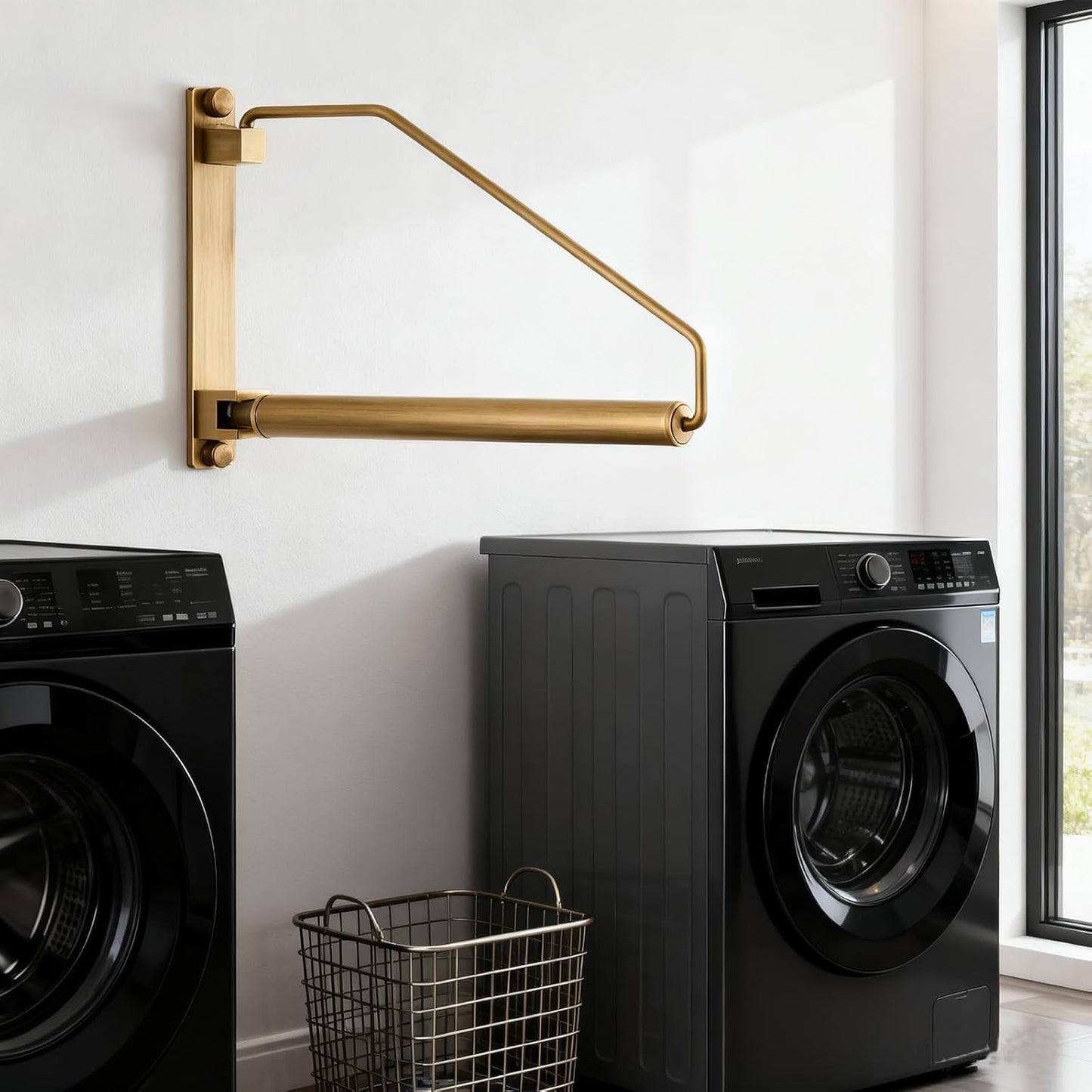 Folding Wall Mounted Clothes Hanger Rack Clothes Hook Solid Brass with Swing Arm Holder Clothing Hanging System Closet Storage Organizer Heavy Duty Drying Rack Wall Mount, Antique Brass