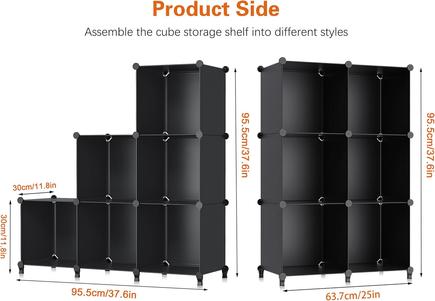 6-Cube Storage Organizer, Closet Organizer Storage Cabinet Shelf Bookcase Bookshelf with Metal Hammer, Storage Cubes Organizer Cabinet for Kids, Closet, Bedroom, Bathroom(11.8x11.8x11.8 inch)Black