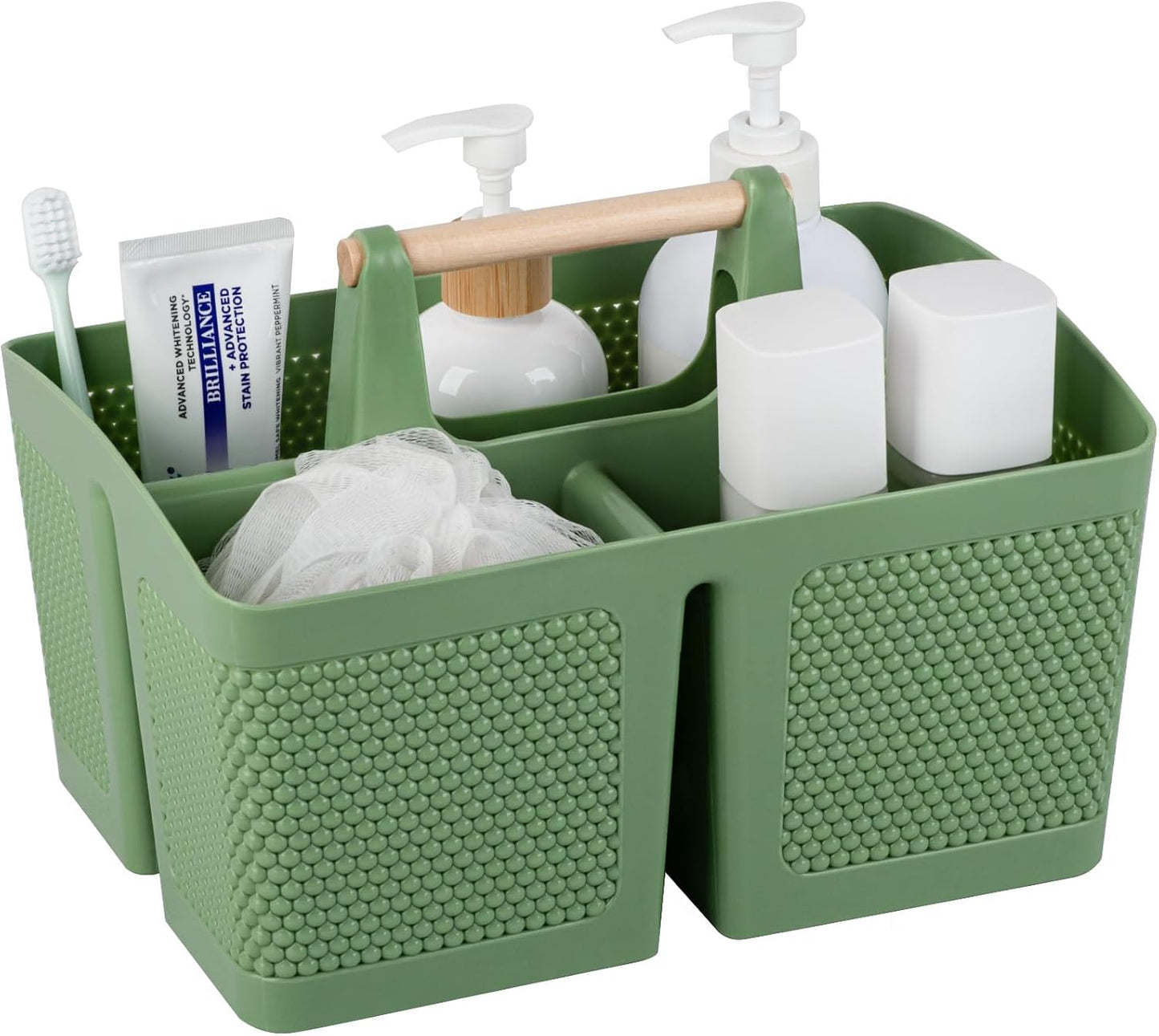 rejomiik Portable Shower Caddy Basket Plastic Cleaning Caddy Organizer Storage Tote with Handle for Bathroom, College, Dorm Room Essentials, Green