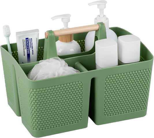 rejomiik Portable Shower Caddy Basket Plastic Cleaning Caddy Organizer Storage Tote with Handle for Bathroom, College, Dorm Room Essentials, Green