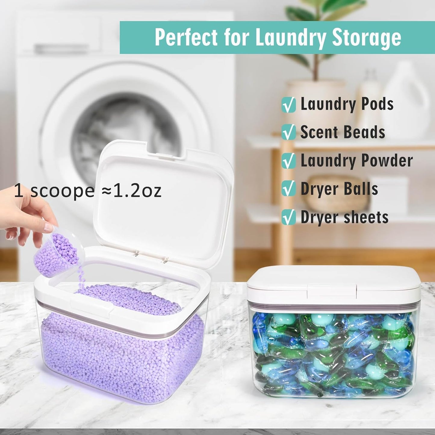 Laundry Pods Container Holder with Lid, Laundry Room Storage Container for Detergent Pods Laundry Powder Scent Booster Container with Scoop