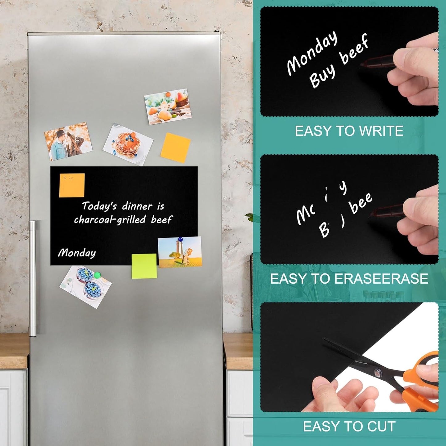 PATIKIL Magnetic Dry Erase Board Sheet for Fridge, 6 Pcs 12 x 8 Inch Erasable Refrigerator Whiteboard for Kitchen for Home Kitchen Organizer Planner Office Storage, Black (0.6mm)