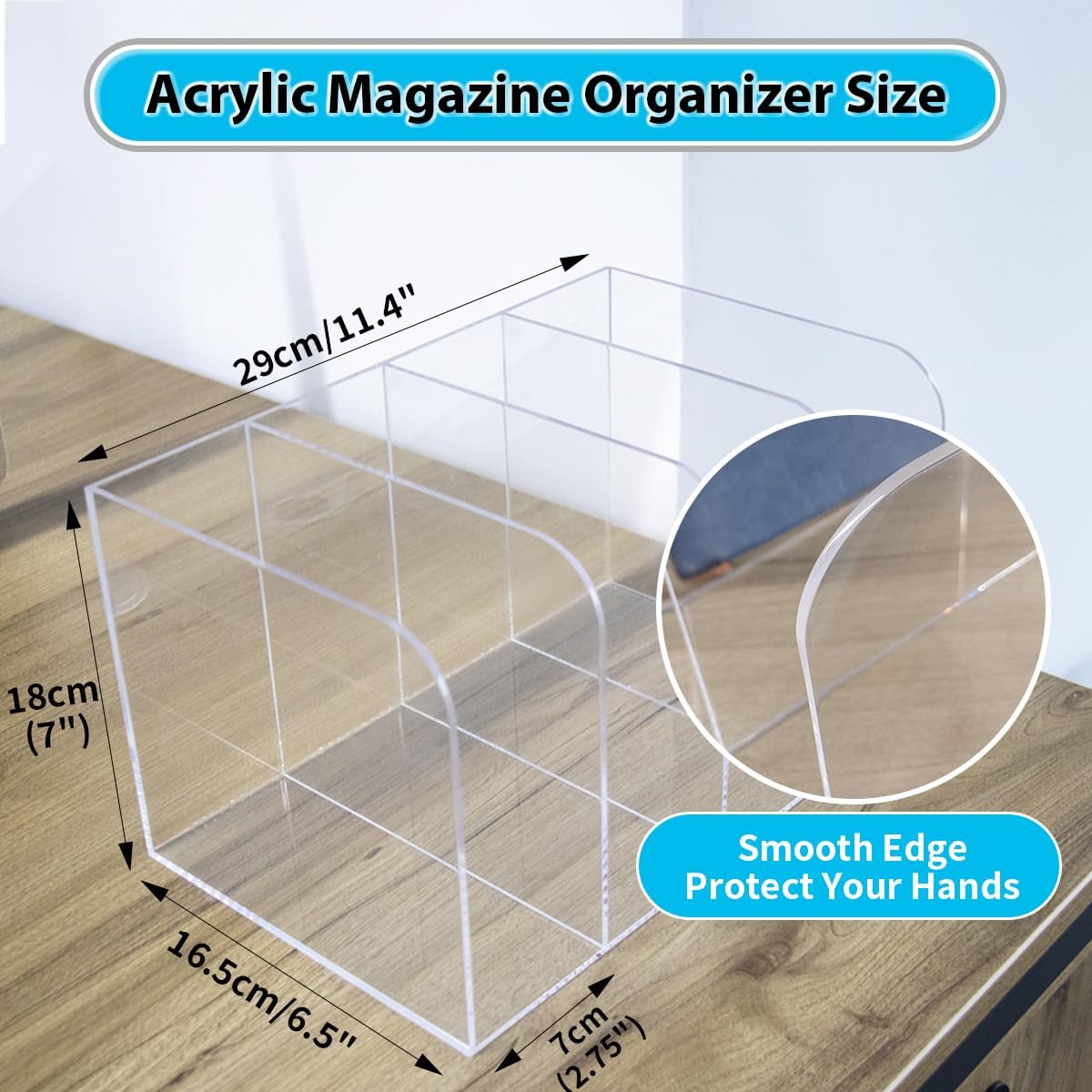 Acrylic Magazine File Holder, Vertical Desk File Organizer Sorter with 4 Compartments, Clear Mail Organizer Office Organization Storage Binder Holder for Desk, Magazine, Books