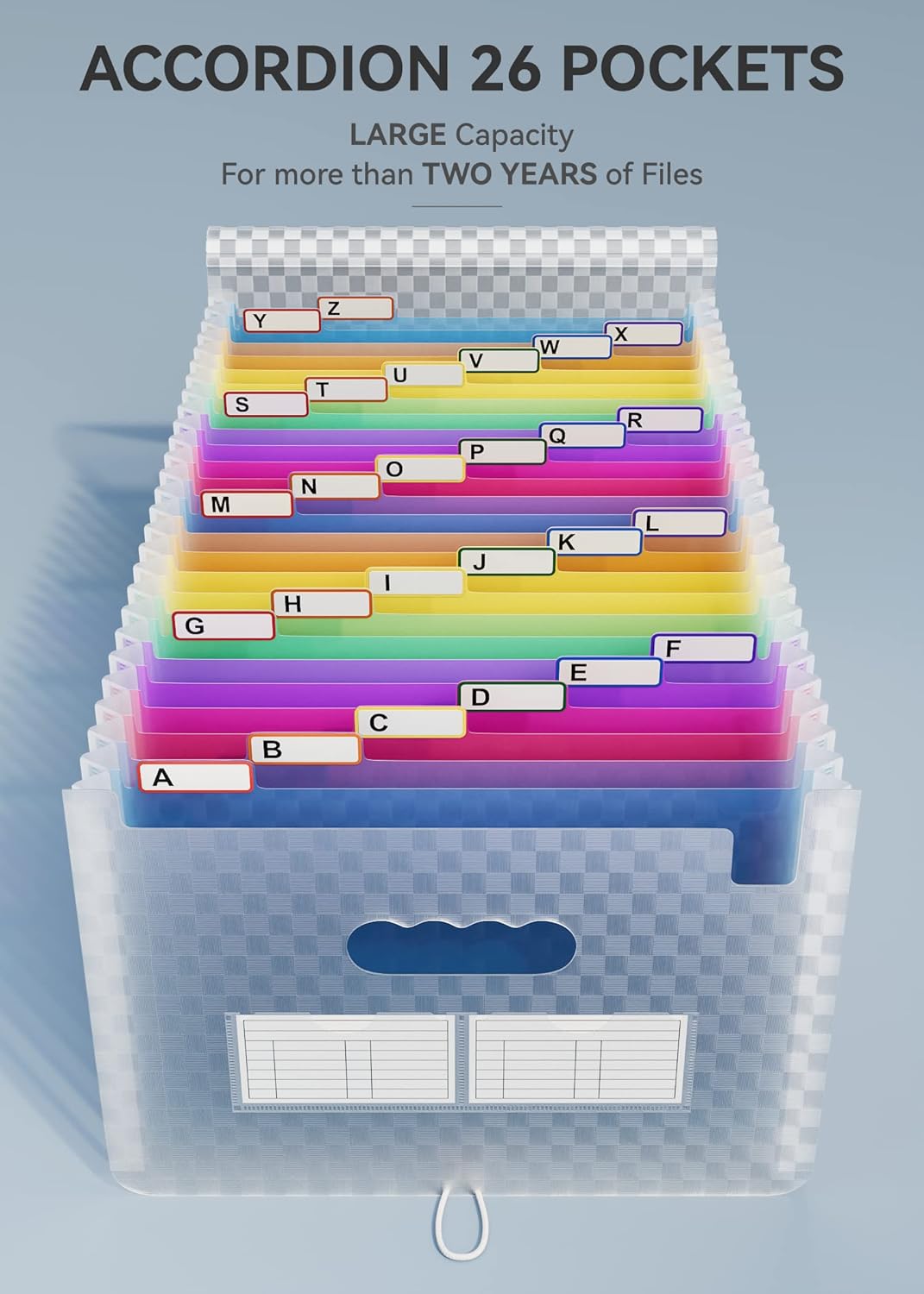 ABC life 26 Pockets Accordion File Organizer, Expanding File Folder, Portable Monthly Paper Bill Tax Receipt Organizer, Letter A4 Size Document Organizer with Labels - Blue