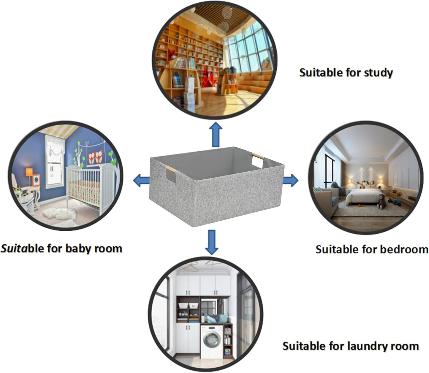 Collapsible Storage Box for Women - Foldable Home Organizer 16.9x12.5x7Inches with Wooden Handles | Closet, Bathroom & Kids Room Storage | Heavy-Duty Linen Fabric 2Pack
