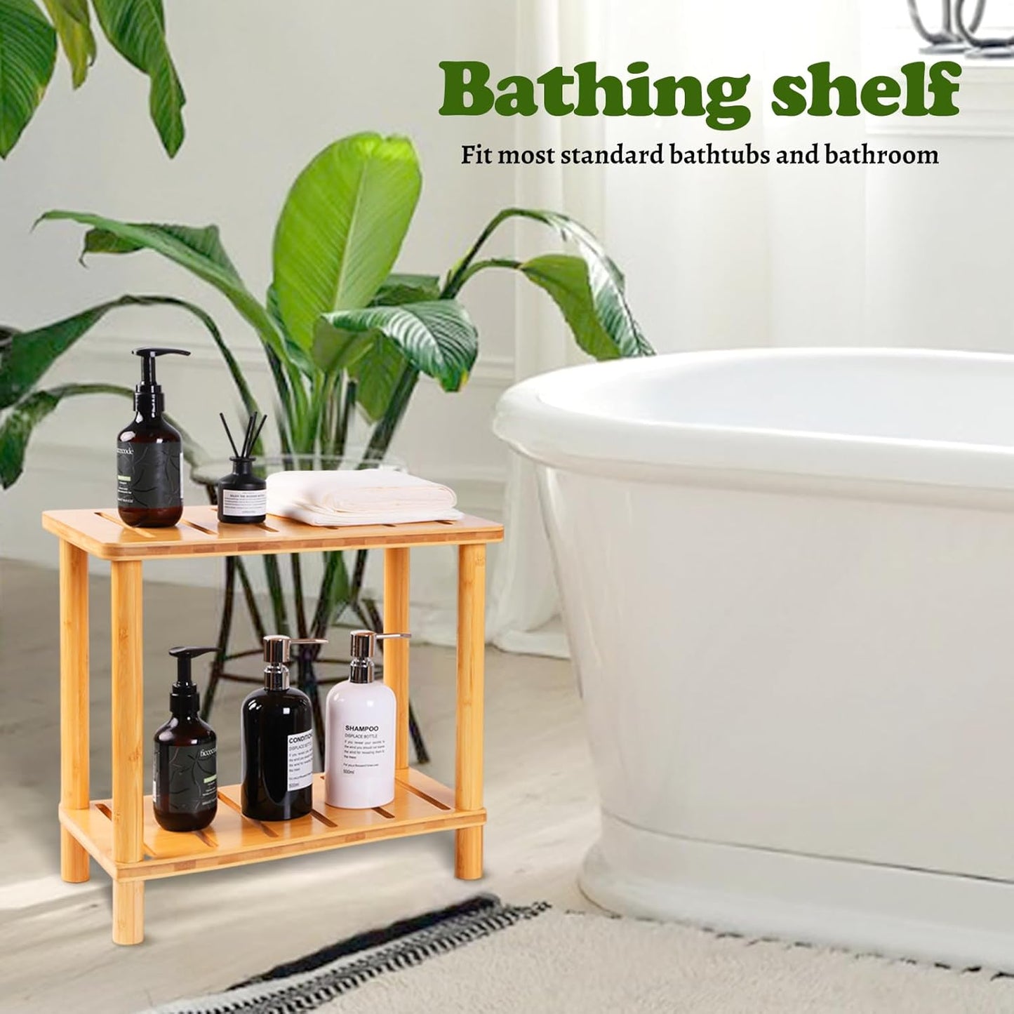 Bamboo Shower Bench Stool, Shower Stool for Inside Shower with Storage Shelf, Waterproof Shower Chair Spa Bath Seat, Bathroom Bench Seat for Adults for Indoor or Outdoor Use.