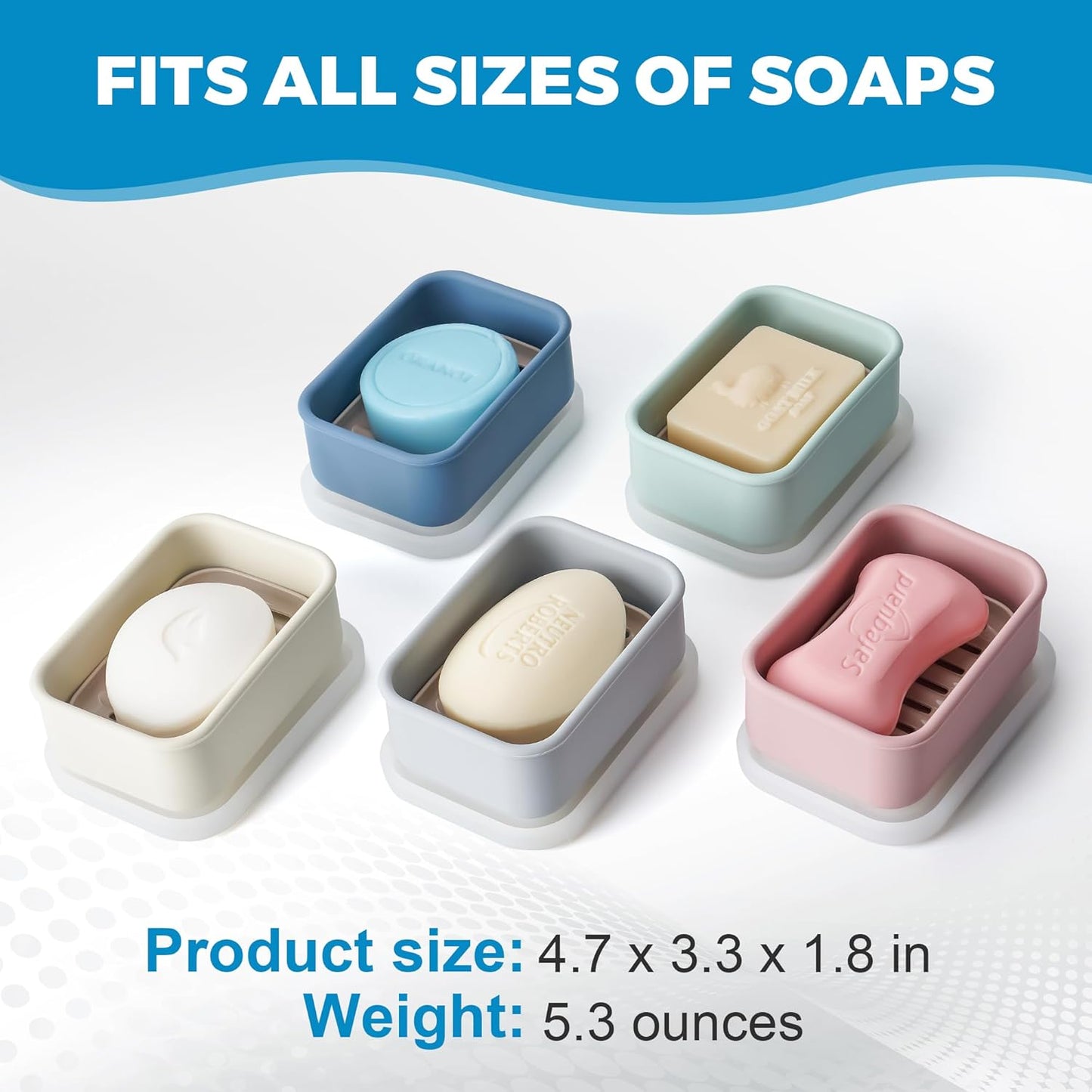 Compact Leakproof Travel Soap Case with Lid & Silicone Strap - Portable Draining Soap Bar Holder for Gym, Bathroom, Camping - Lightweight Silicone Soap Dish Container (Blue)