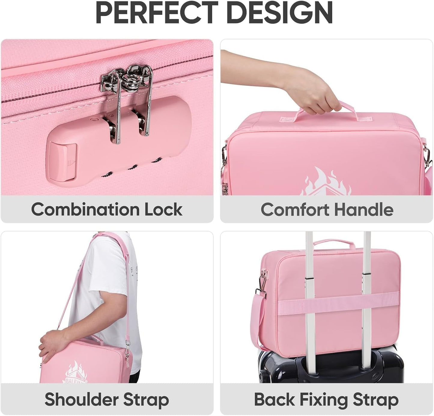 BALEINE Fireproof Document Box with Lock, Portable Fireproof Document Bag Waterproof Fire Proof File Boxes for Documents, File Organizer Box for Important Paperwork (Pink, 15''x11''x4'')