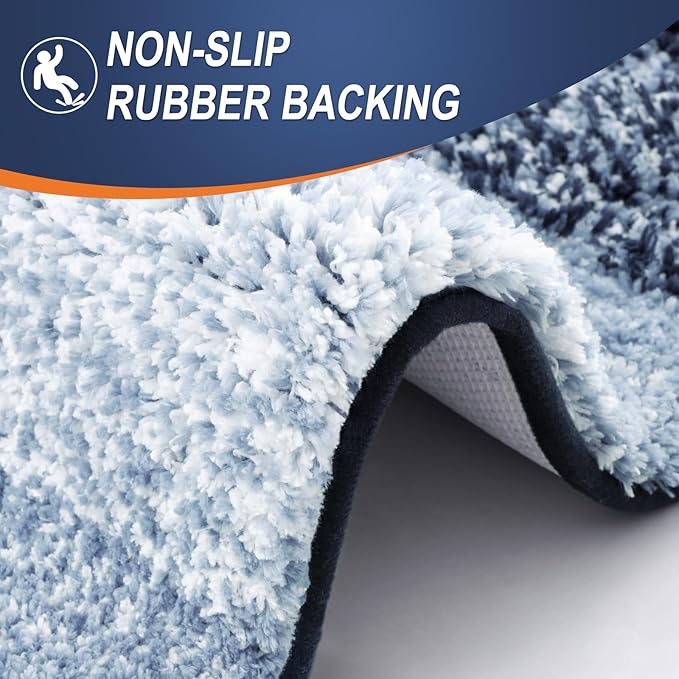 OLANLY Bathroom Rug Mat 44x24, Extra Soft and Absorbent Microfiber Bath Rug, Non-Slip Plush Shaggy Bath Carpet Runner, Machine Wash Dry, Bath Mats for Bathroom Floor, Tub and Shower, Navy Blue
